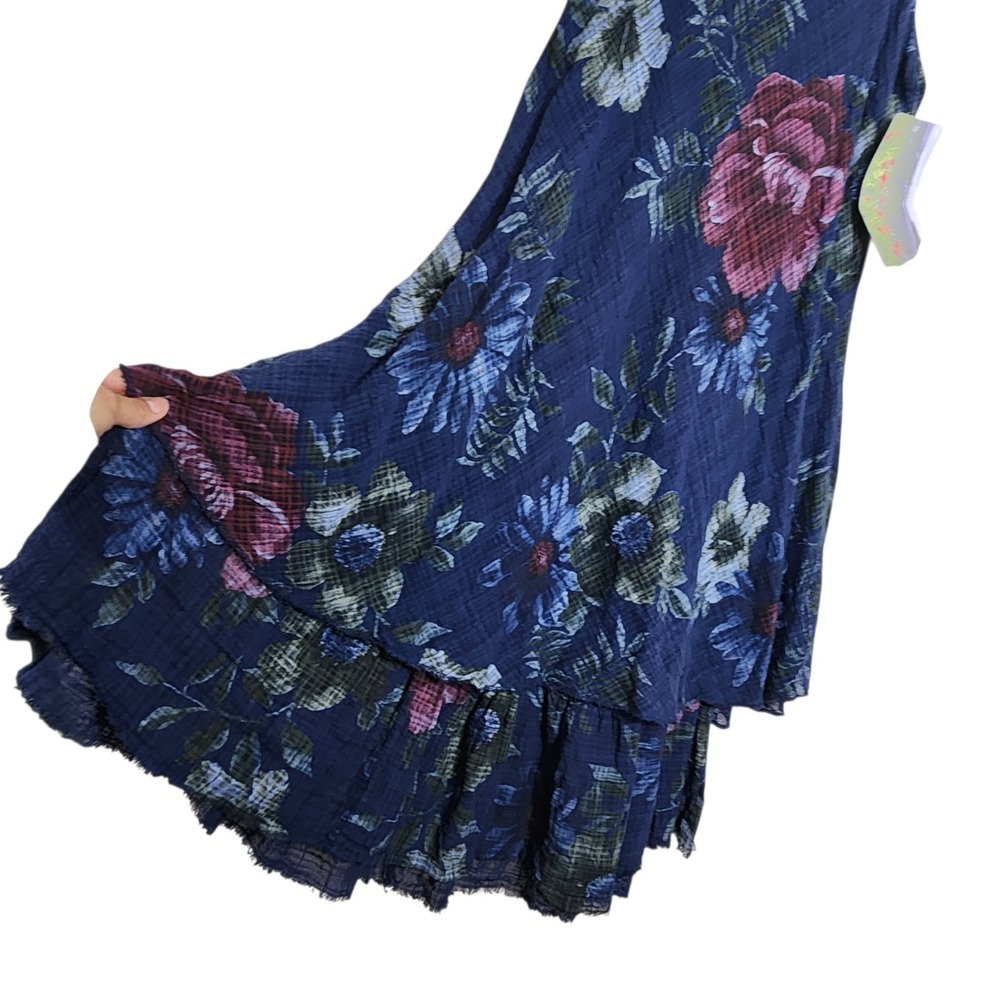 NWT Colette from La Maison One Size S/M/L Navy Floral Gauze Tiered Midi Dress - Picture 2 of 12